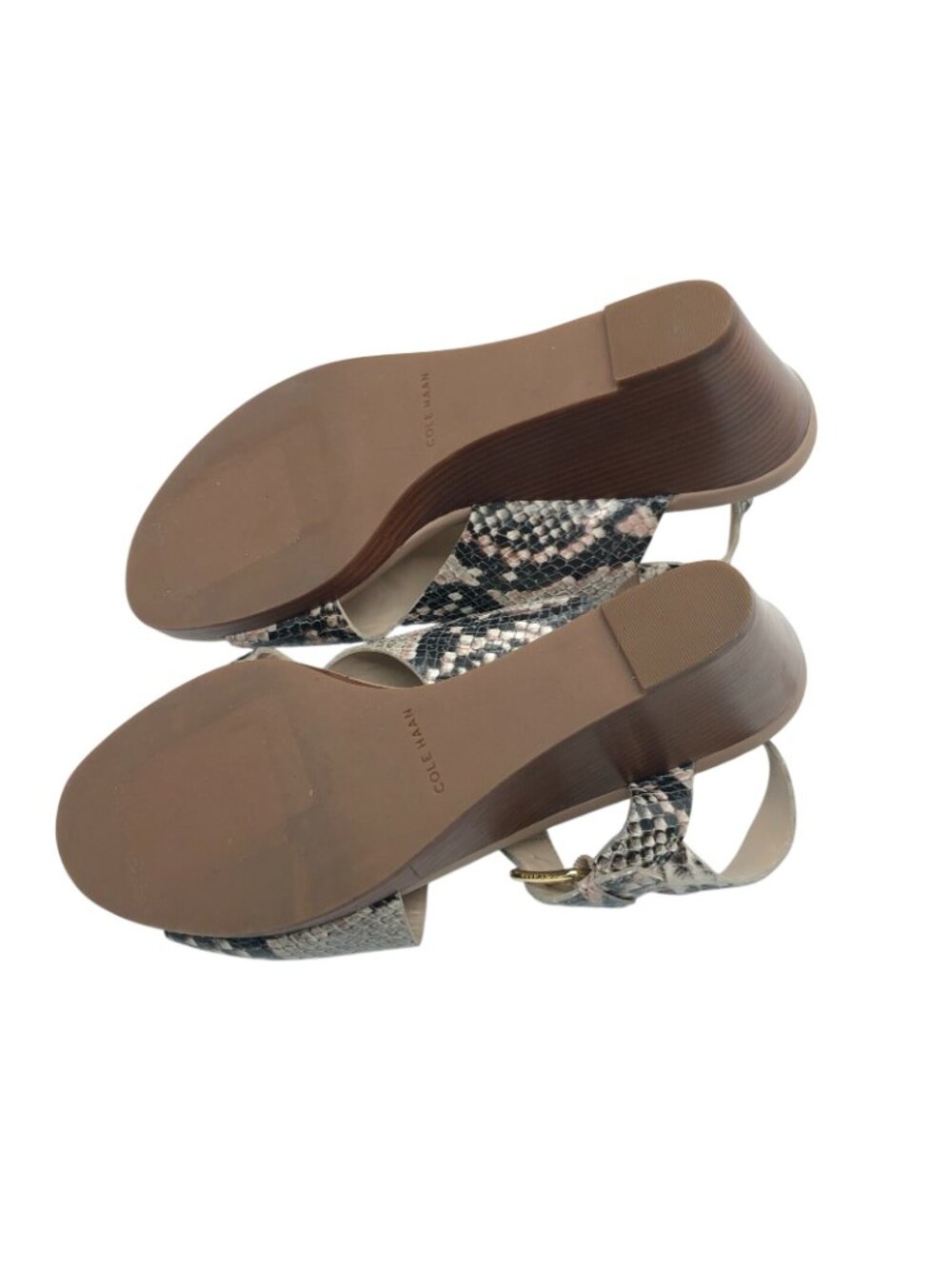 Cole Haan Womens Wedge Sandals Slingback Snake Print Leather Open Toe Beige 8.5 - Picture 4 of 5